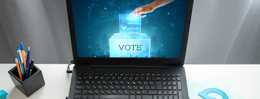 An image of a laptop displaying an electronic vote.